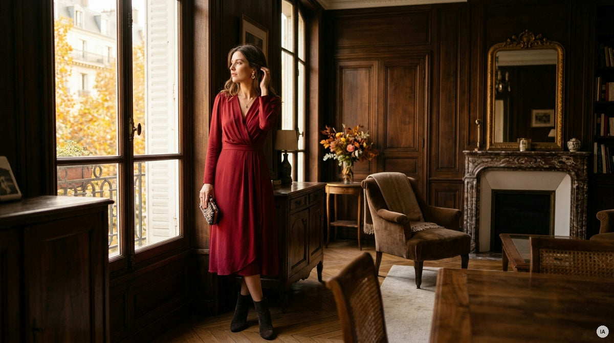 Robe rouge pour un mariage d'automne : comment être élégante sans faire d'impair — Image générée par IA