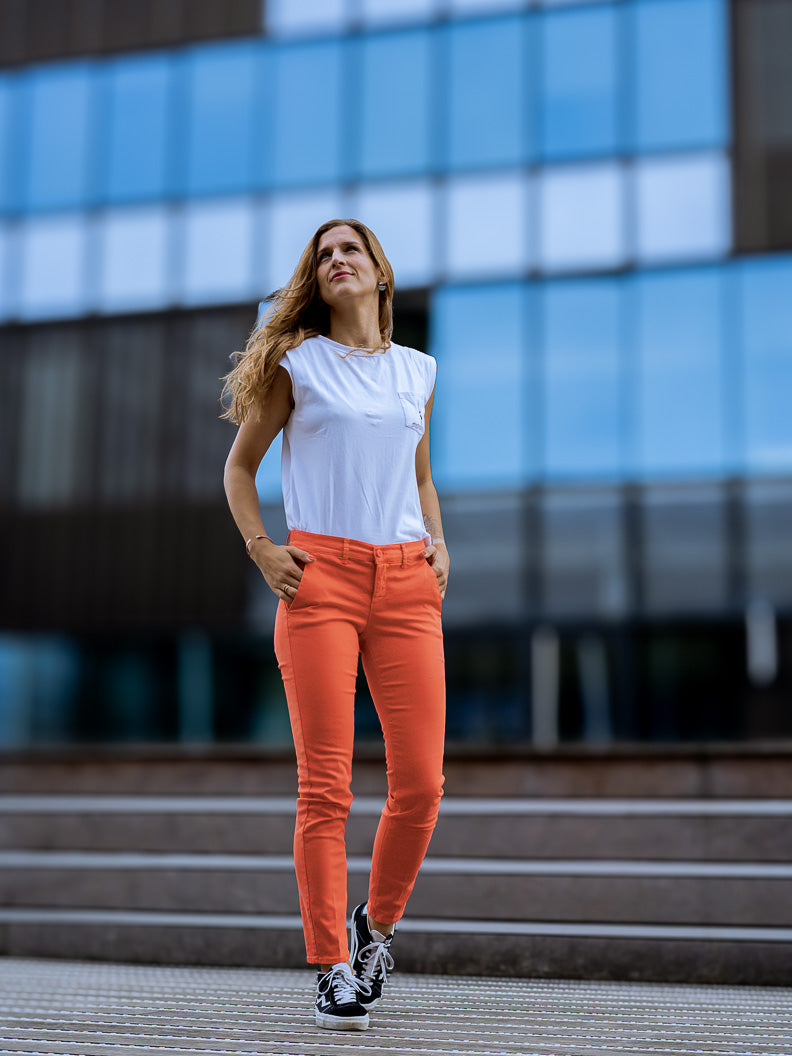Pantalon French : chino slim stretch (Made in Europe) CORAL - LOOKUP PANTALON