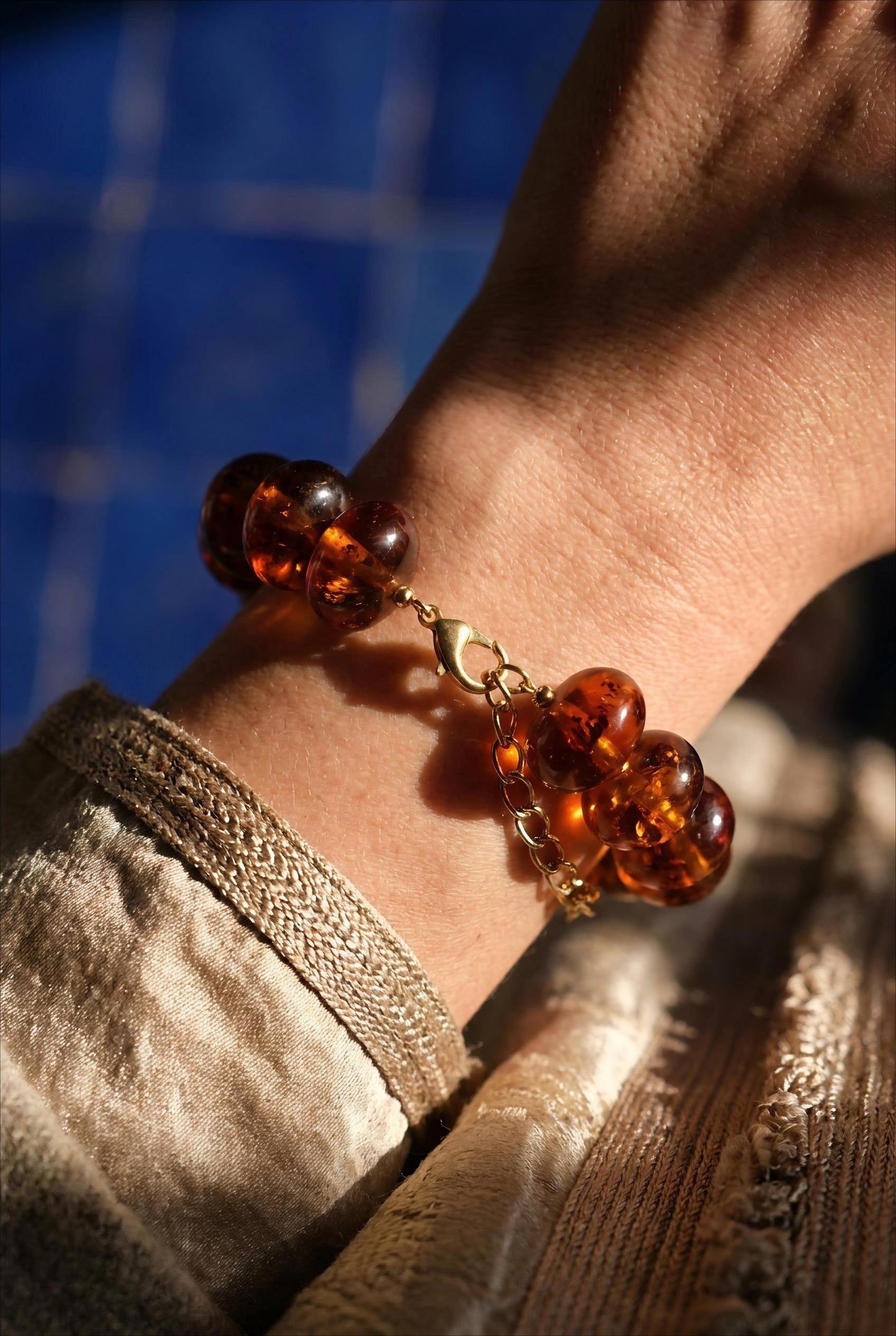 BRACELET - GROSSES PERLES DE RÉSINE OVALES DORÉ MARRON - BOHM Bracelet