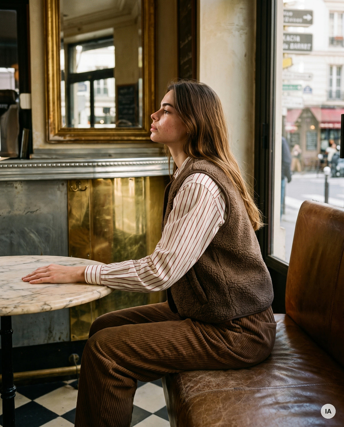 GILET SANS MANCHES PAULINE CHOCOLAT - CHARLIOR Gilet — Image générée par IA