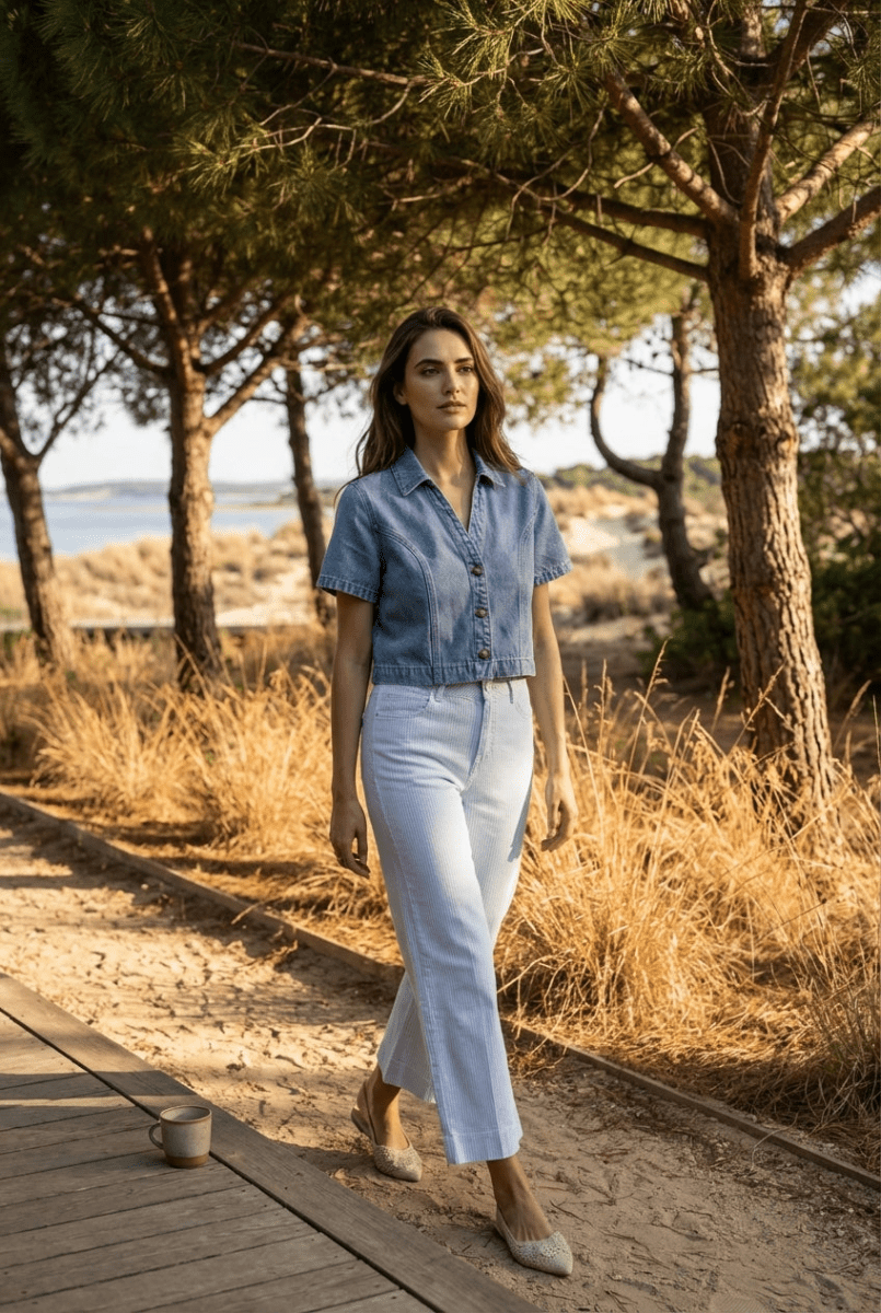 Jean Cropped Wide - Windy BLEU MOYEN - ORAIJE Pantalon