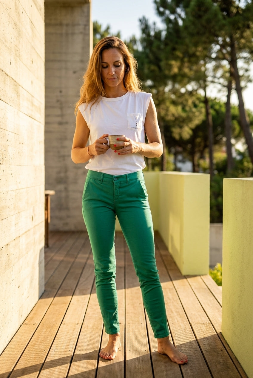 PANTALON CHINO SLIM STRETCH (MADE IN EUROPE) BOTTLE - LOOKUP Pantalon