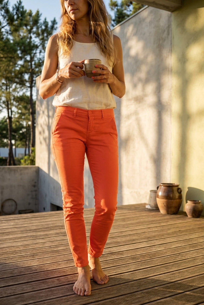 PANTALON CHINO SLIM STRETCH (MADE IN EUROPE) CORAL - LOOKUP Pantalon