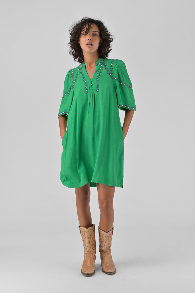 ROBE BRODEE RITA Vert - ORFEO Robe
