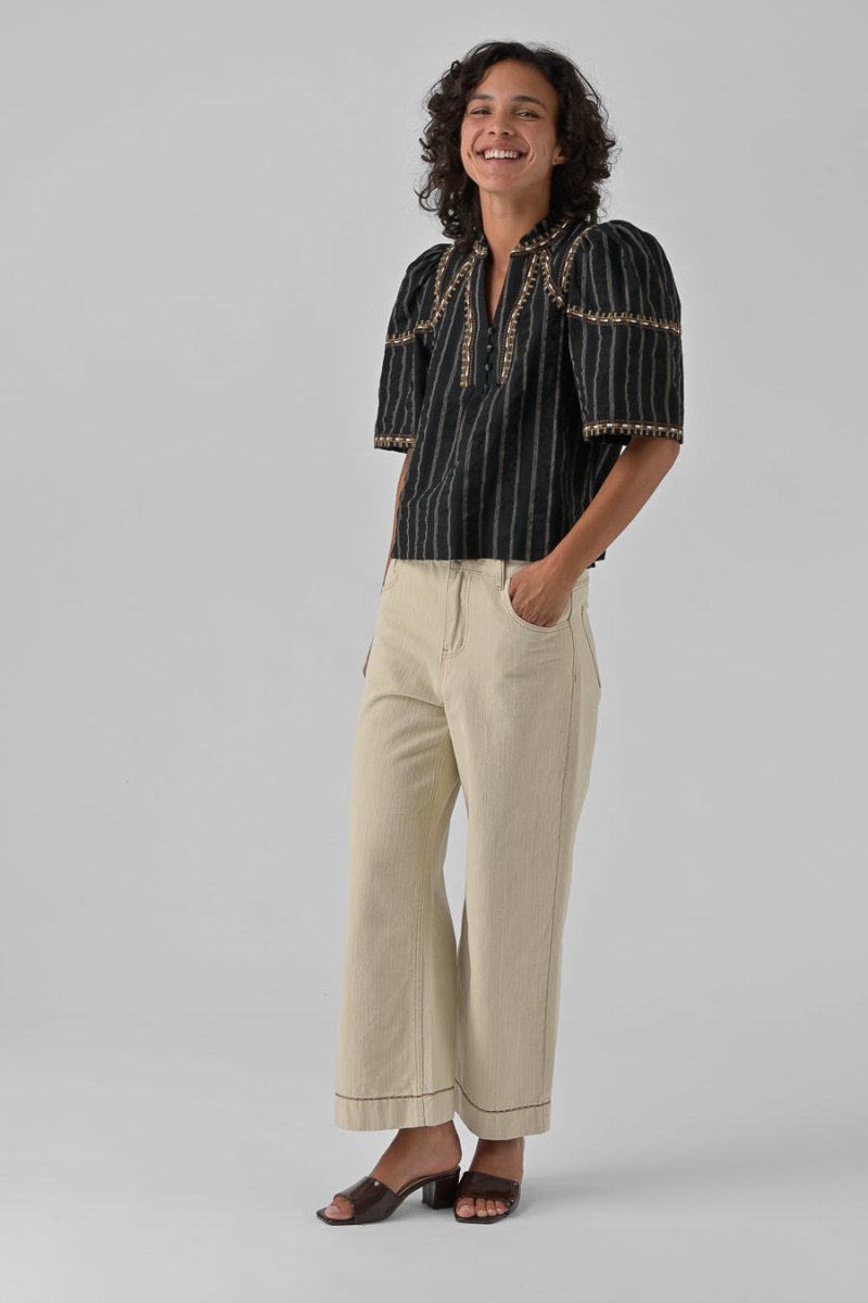 TOP BRODE CORA NOIR ECRU - ORFEO TOP
