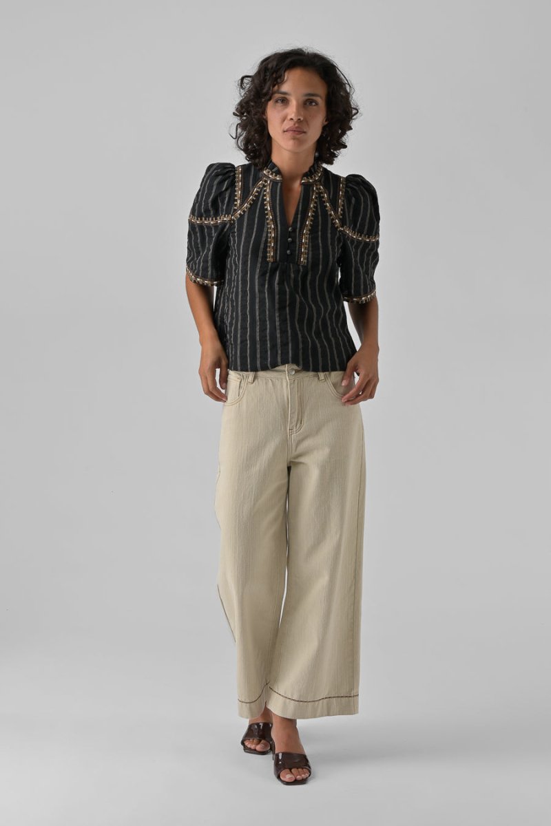TOP BRODE CORA NOIR ECRU - ORFEO TOP