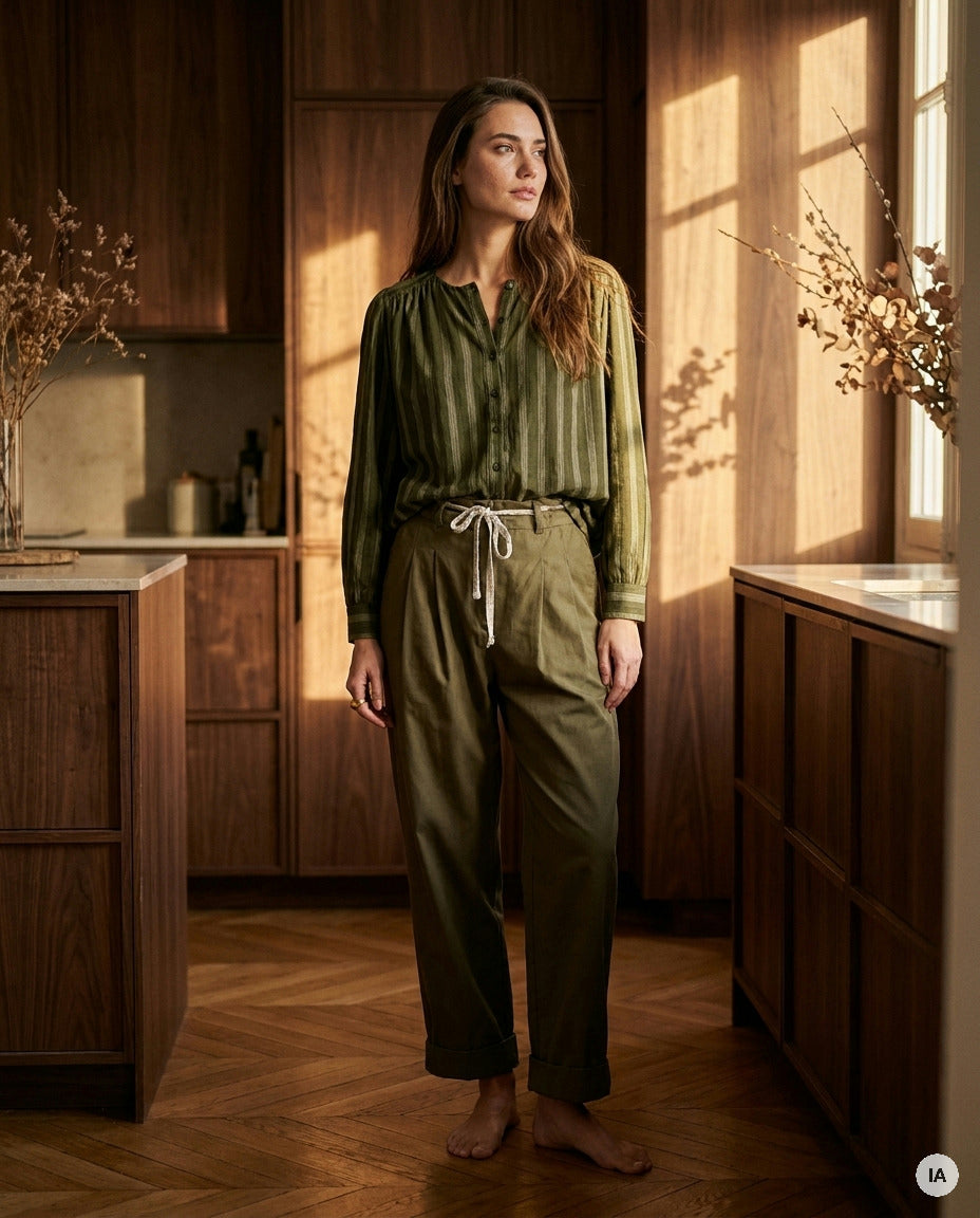 TOP KRISTIN RAYURE KHAKI - ORFEO Top — Image générée par IA