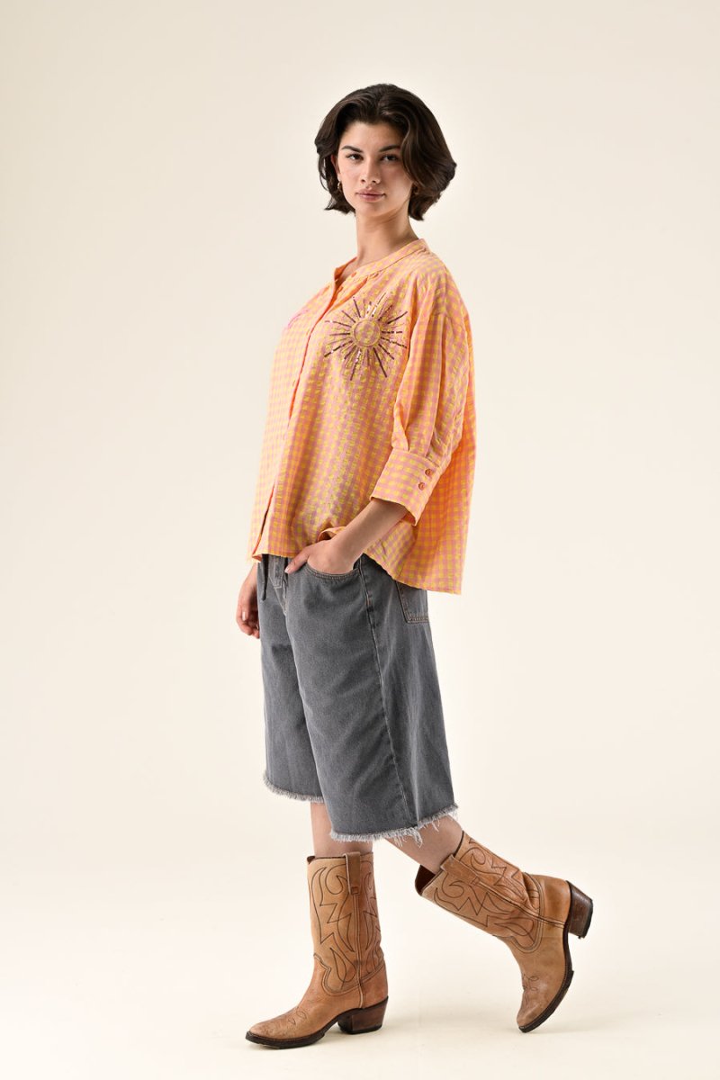 TOP SIMONE VICHY ROSE JAUNE - ORFEO TOP