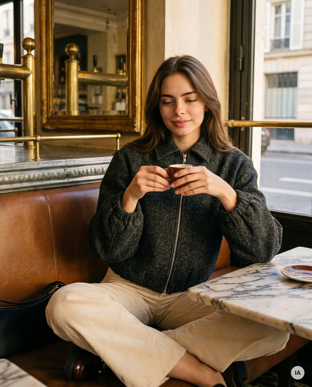 BLOUSON EN LAINE CAMPUS NOIR - MINUIT DOUZE Manteau — Image générée par IA