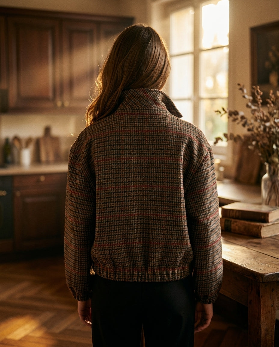BLOUSON EN LAINE CAMPUS PIED DE POULE CHOCO - MINUIT DOUZE VESTE