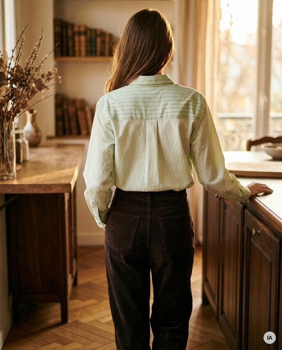 CHEMISE BOYISH RAYURES VERTES - MINUIT DOUZE Chemise — Image générée par IA