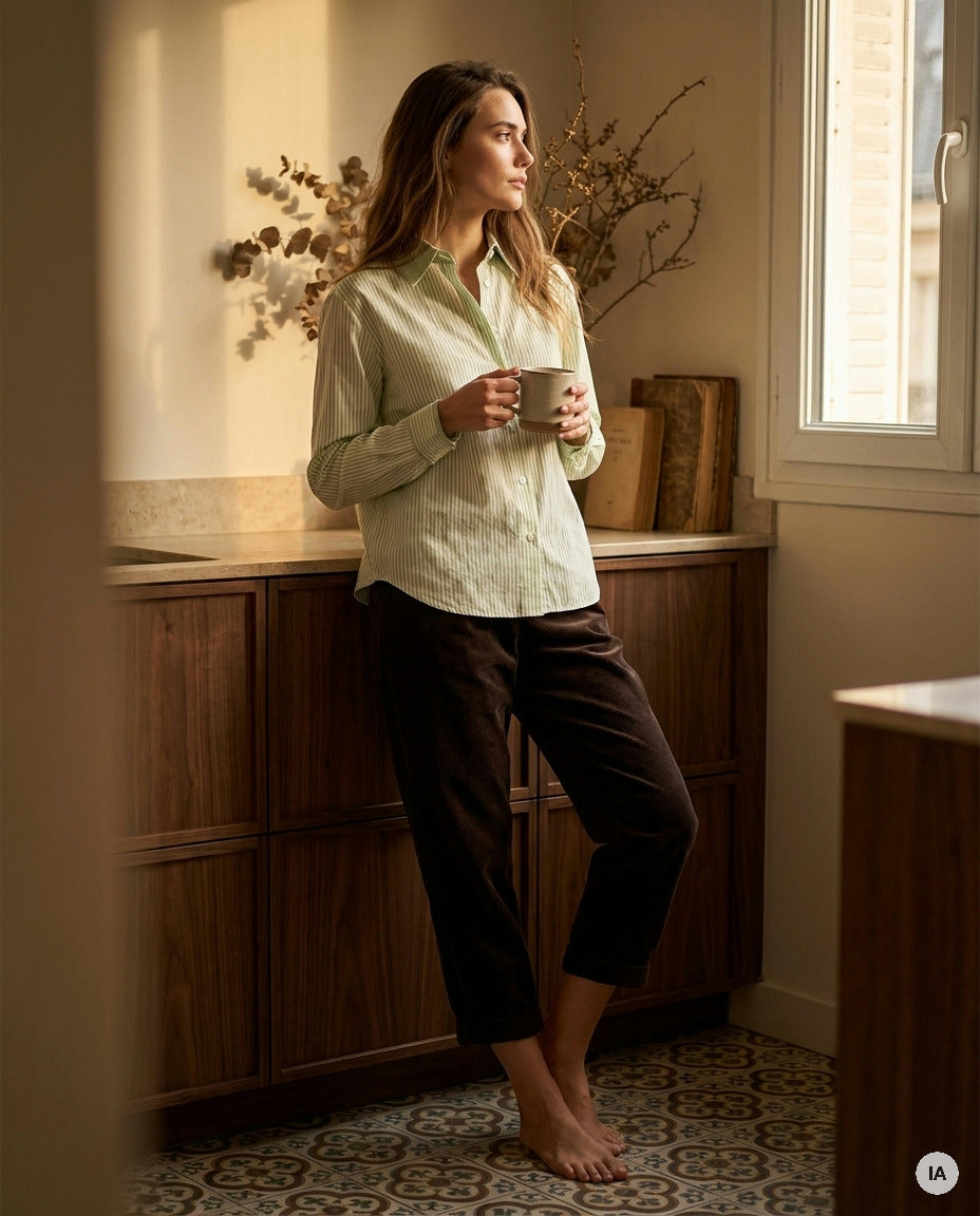 CHEMISE BOYISH RAYURES VERTES - MINUIT DOUZE Chemise — Image générée par IA