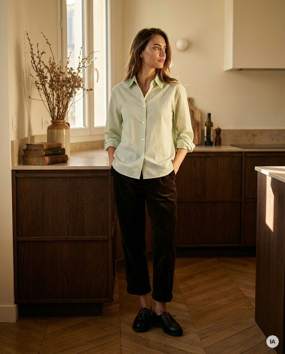 CHEMISE BOYISH RAYURES VERTES - MINUIT DOUZE Chemise — Image générée par IA
