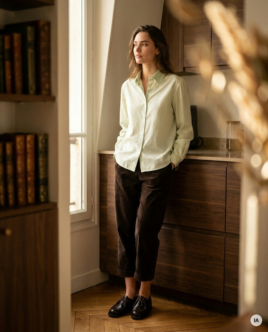 CHEMISE BOYISH RAYURES VERTES - MINUIT DOUZE Chemise — Image générée par IA