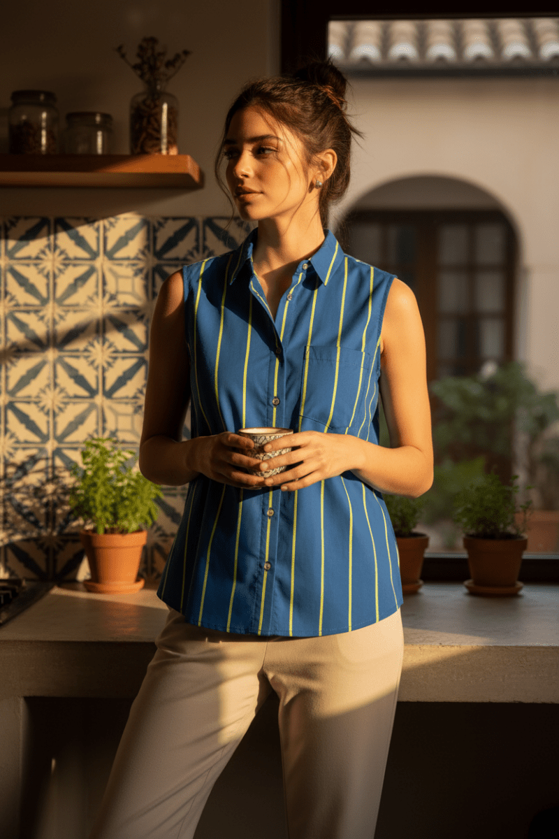 Chemise CLIPPER BLEU RAYURES FLUO - LAUREPLUSMAX Chemise