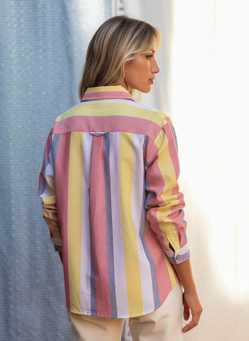 CHEMISE CORA RAYURES PASTEL ROSE - LAUREPLUSMAX Chemise