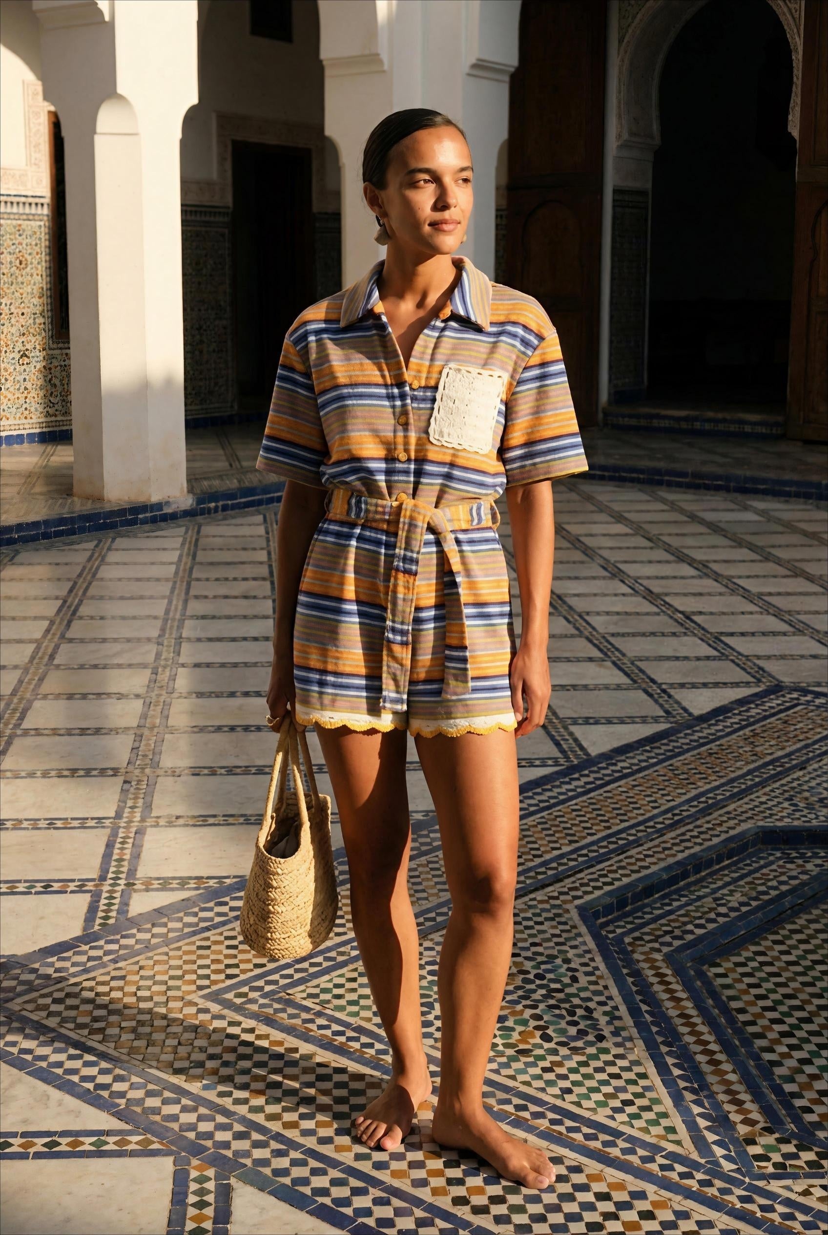 COMBI SHORT ILYAS RAYURES ORANGES - ORFEO COMBI