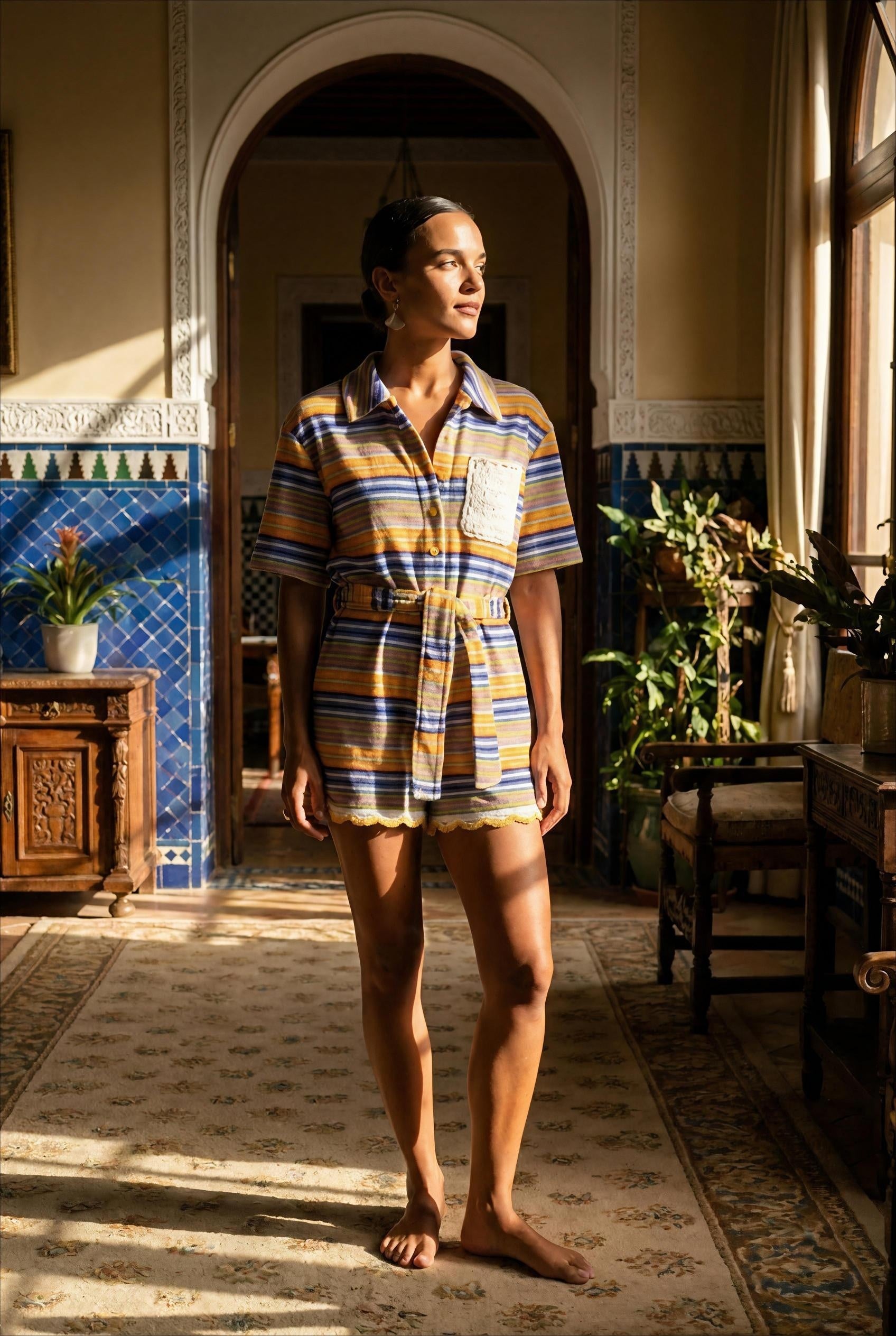 COMBI SHORT ILYAS RAYURES ORANGES - ORFEO COMBI