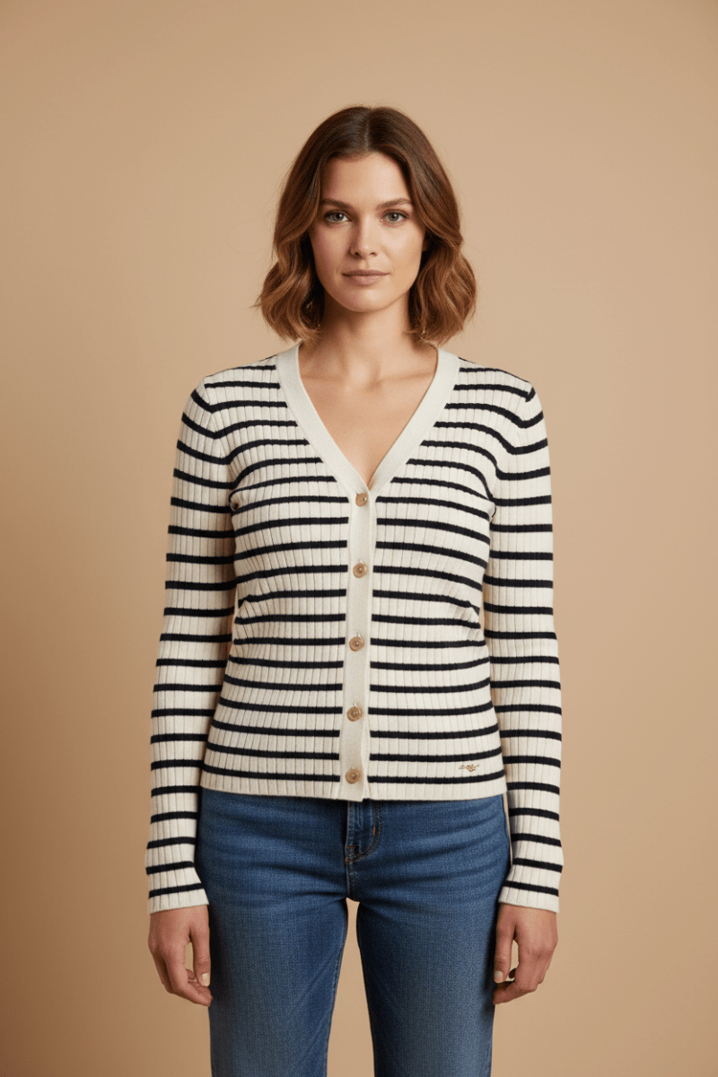 GILET MOTY ECRU/MARINE - LA PETITE ETOILE GILET