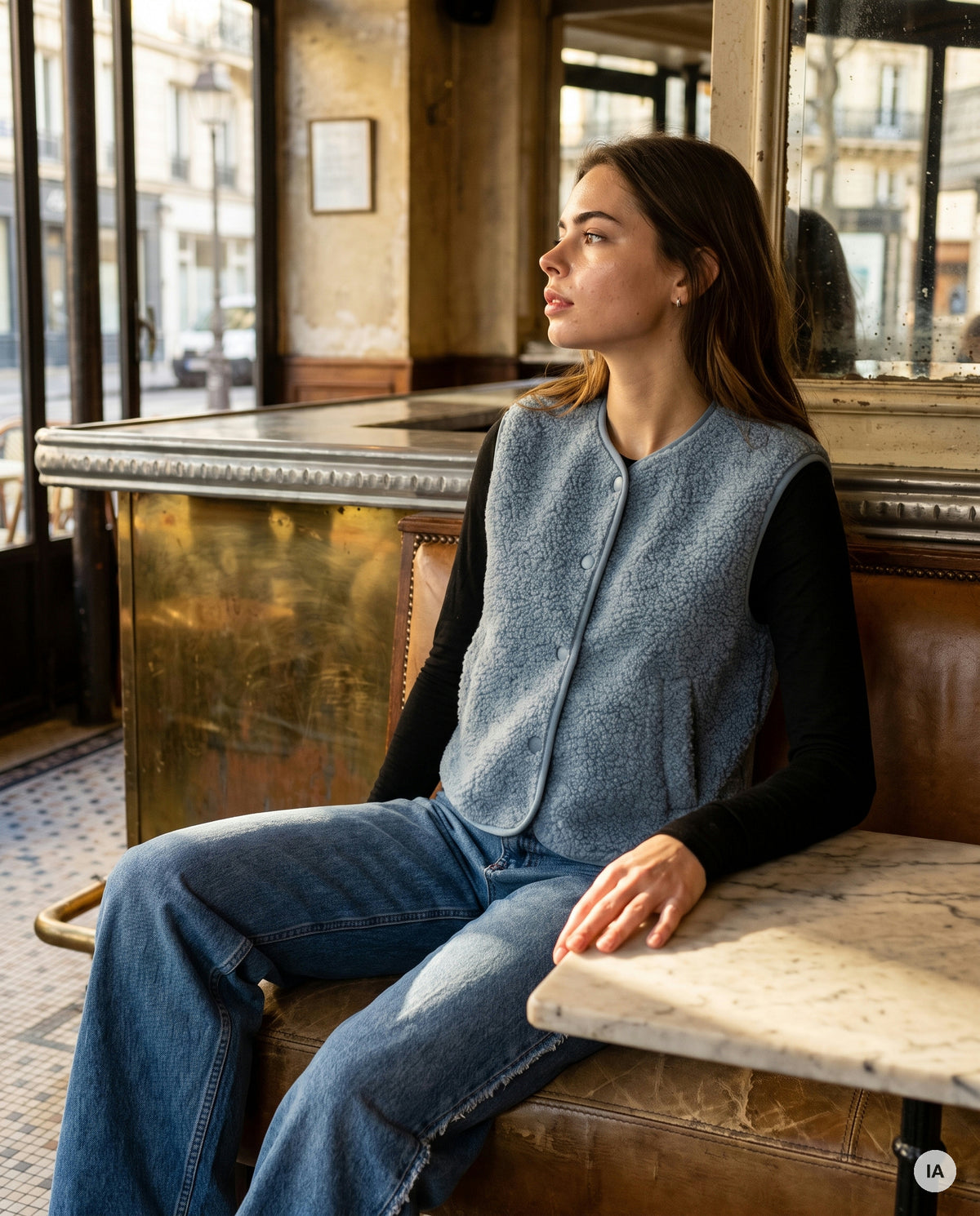 GILET SANS MANCHES PAULINE BLEU - CHARLIOR Gilet — Image générée par IA