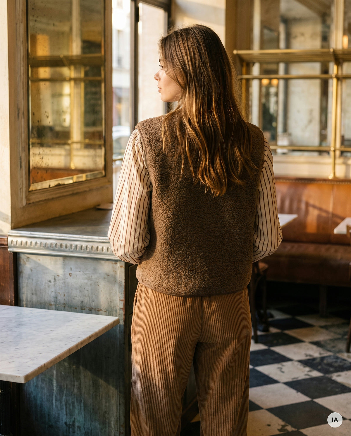 GILET SANS MANCHES PAULINE CHOCOLAT - CHARLIOR Gilet — Image générée par IA