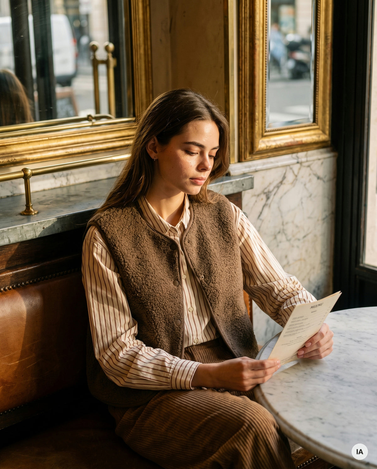 GILET SANS MANCHES PAULINE CHOCOLAT - CHARLIOR Gilet — Image générée par IA