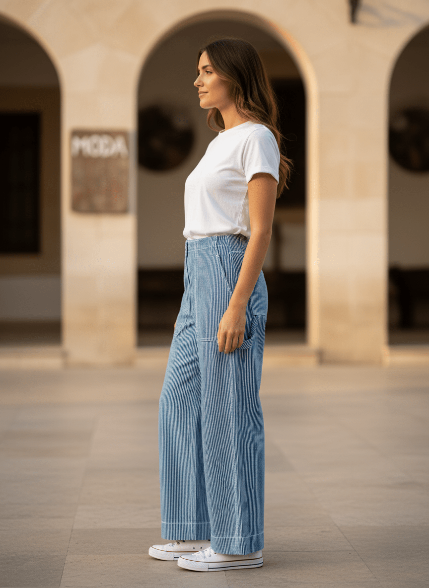 PANTALON ELZA RAYURE BLEUE - RUE MAZARINE PANTALON