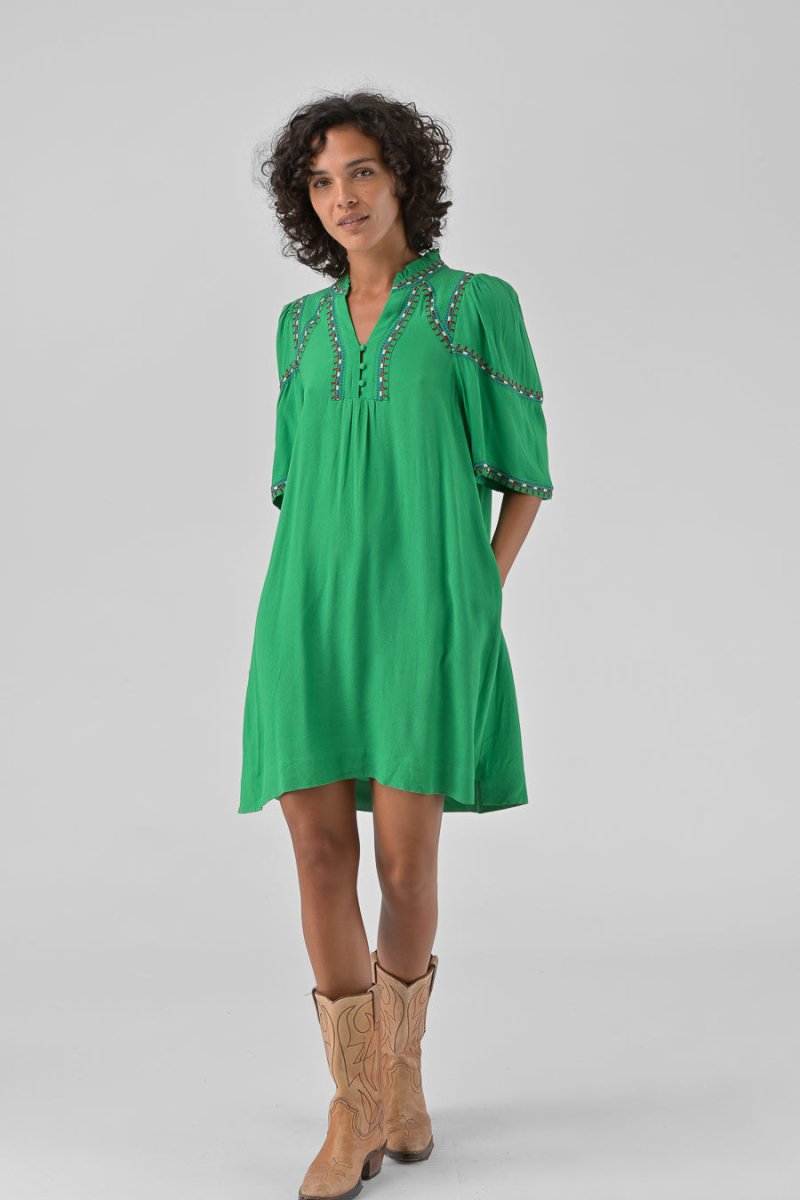 ROBE BRODEE RITA Vert - ORFEO Robe