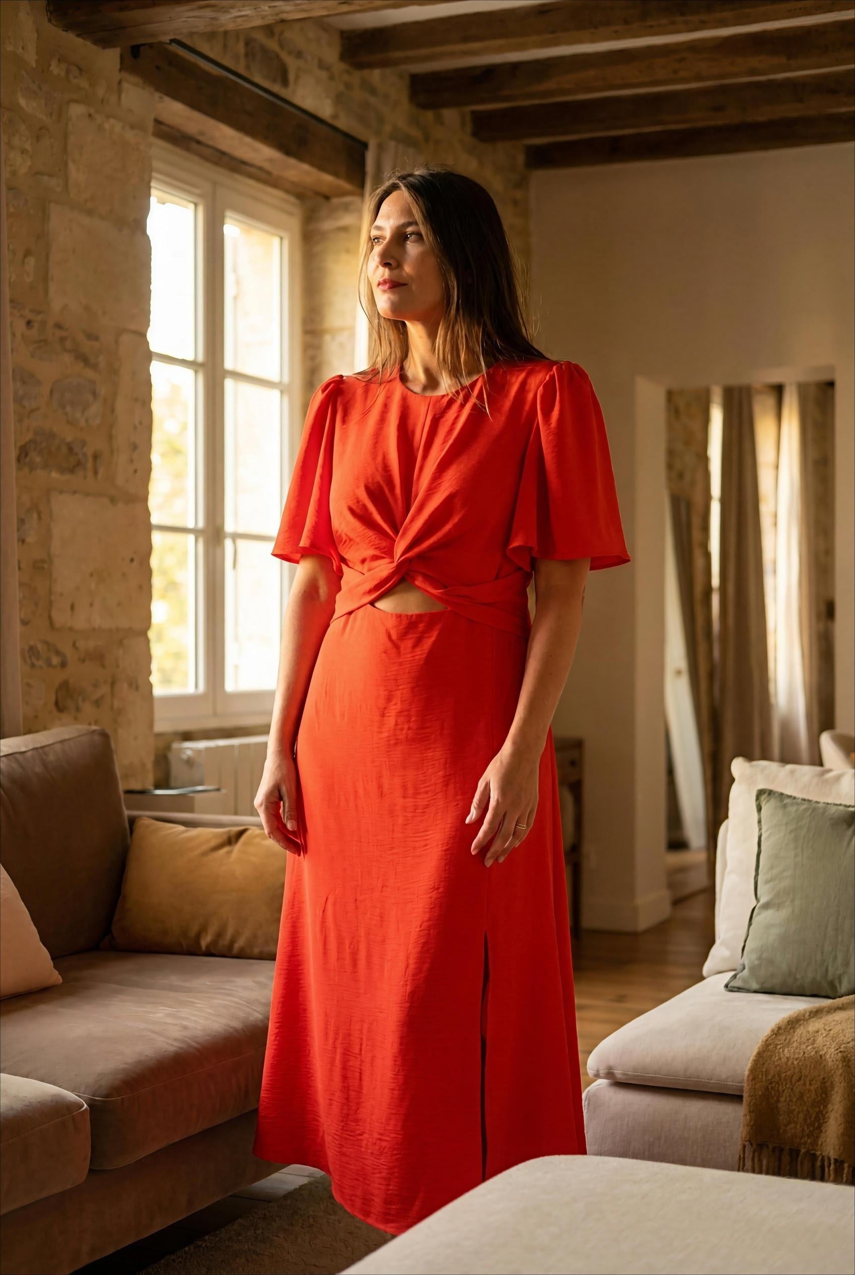 ROBE SOLANGE CORAIL - OPULLENCE Robe