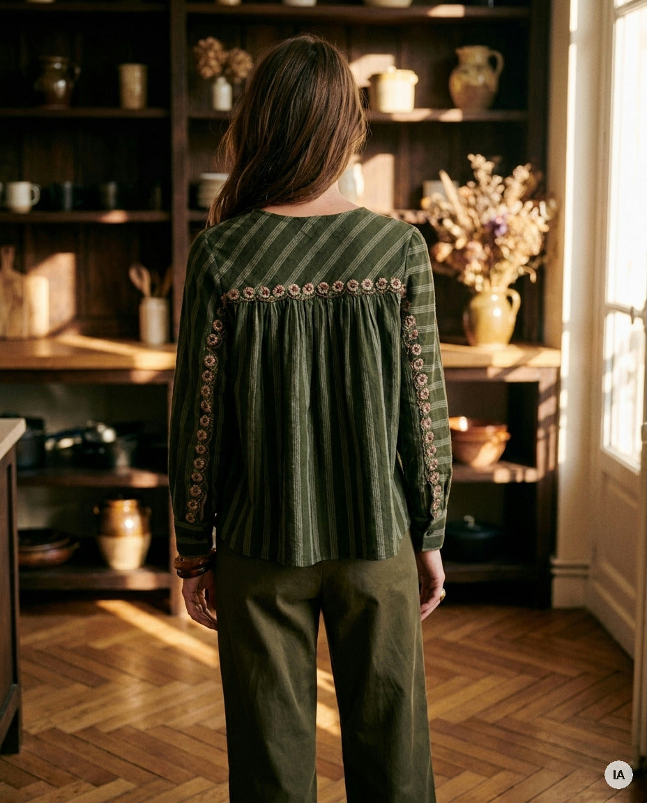 TOP KRISTIN RAYURE KHAKI - ORFEO Top — Image générée par IA