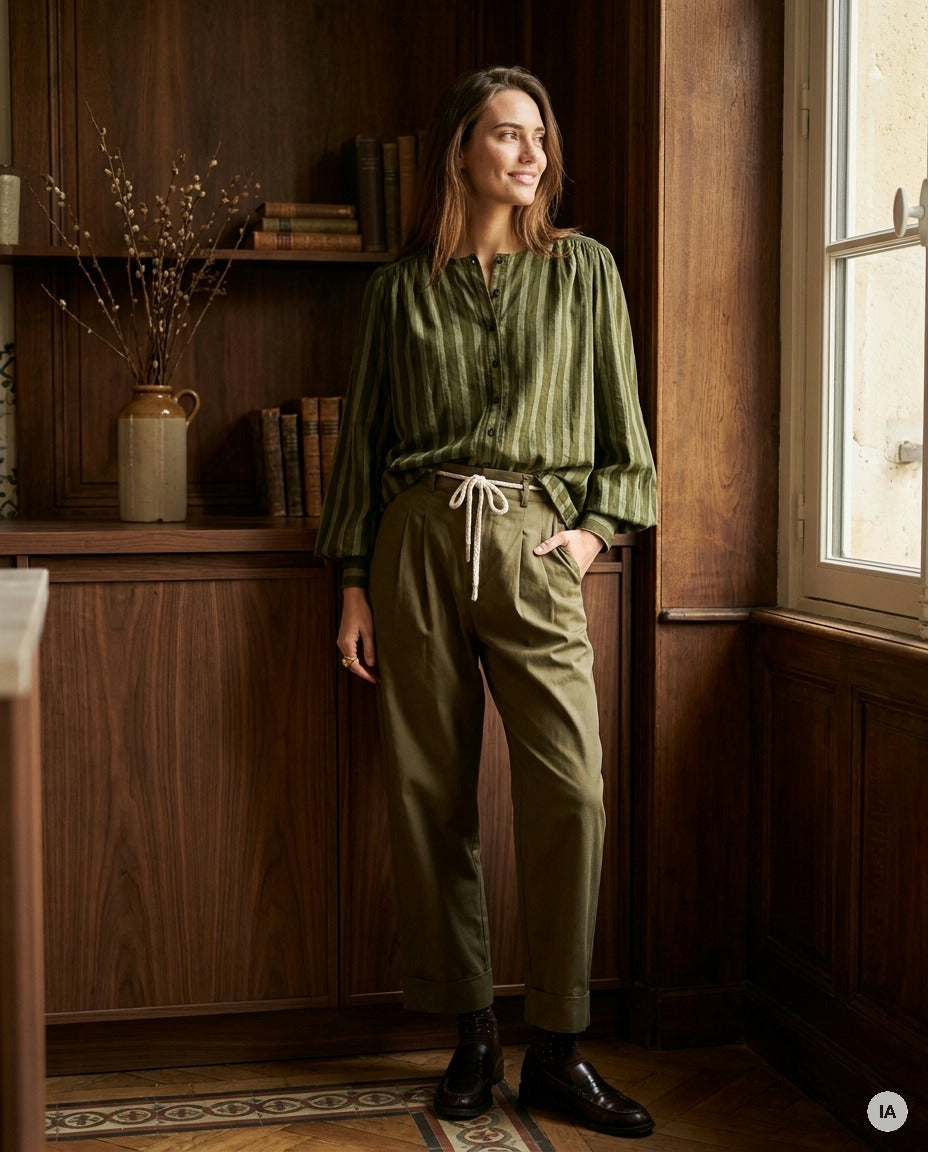 TOP KRISTIN RAYURE KHAKI - ORFEO Top — Image générée par IA