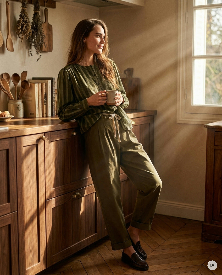 TOP KRISTIN RAYURE KHAKI - ORFEO Top — Image générée par IA