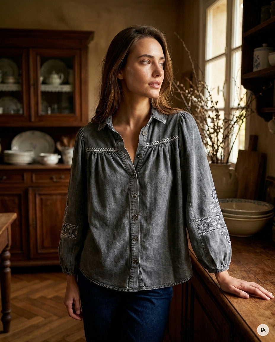 TOP YAFFA DENIM GRIS - MINUIT DOUZE TOP — Image générée par IA