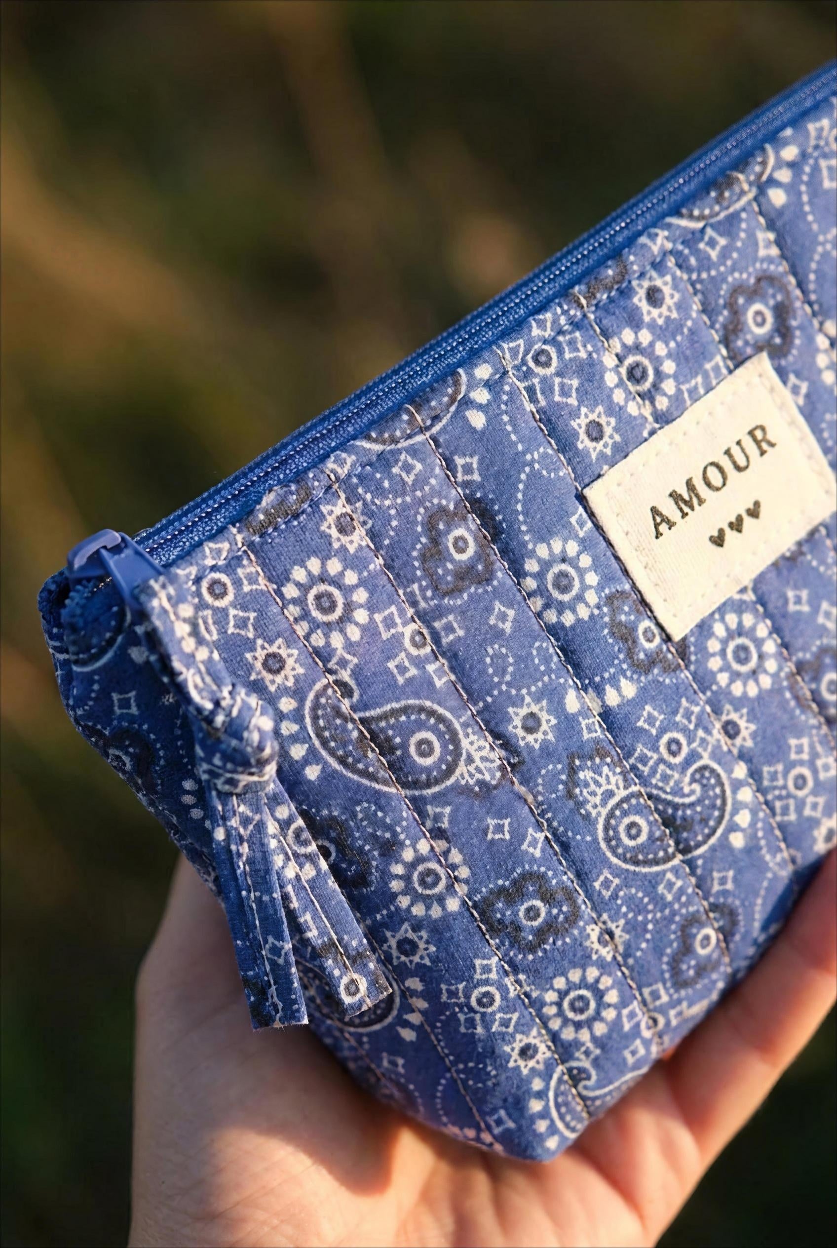 TROUSSE - AMOUR, 3 COEURS BLEU BAND - BOHM Pochette