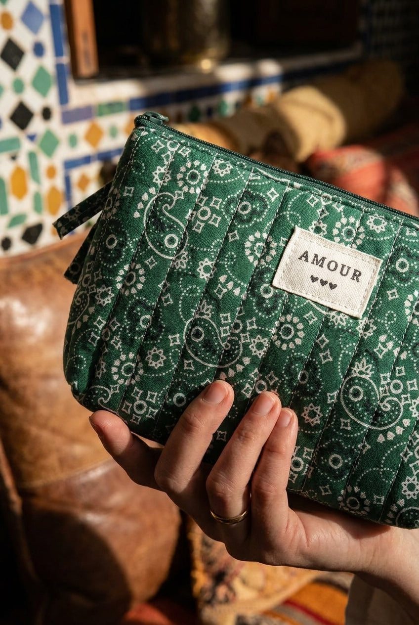 TROUSSE - AMOUR, 3 COEURS KAKI BAND - BOHM Pochette